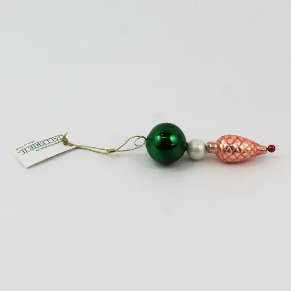 Vintage Gallerie II Christmas Ornament 4" 2 Balls Red Finial Tag
