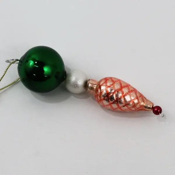 Vintage Gallerie II Christmas Ornament 4" 2 Balls Red Finial Tag