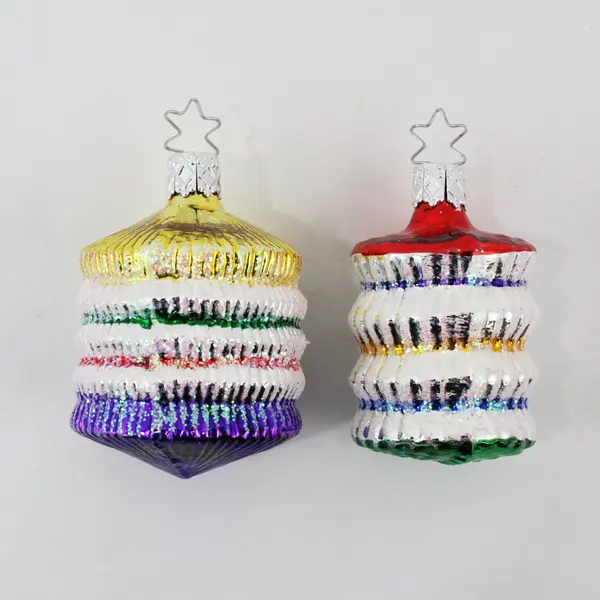 Lot of 2 Vintage Hand-Blown Glass Ornaments Japanese Lantern Style 2.75" & 2.5"