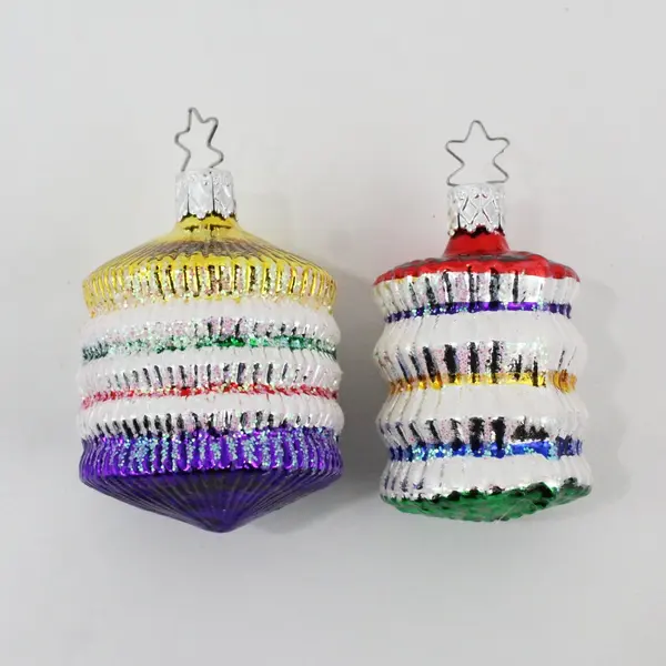 Lot of 2 Vintage Hand-Blown Glass Ornaments Japanese Lantern Style 2.75" & 2.5"