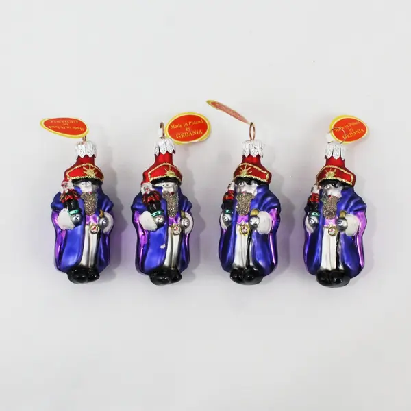 Lot of 4 VTG Gedania Blown Glass Wise Men Ornaments 2.75" Purple Robes Red Hats