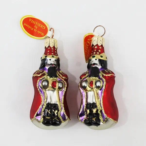Lot of 2 VTG Gedania Hand-Blown Glass Wise Man Ornaments 3" Red Robes Red Hats