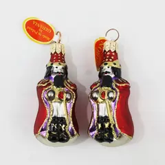 Lot of 2 VTG Gedania Hand-Blown Glass Wise Man Ornaments 3" Red Robes Red Hats