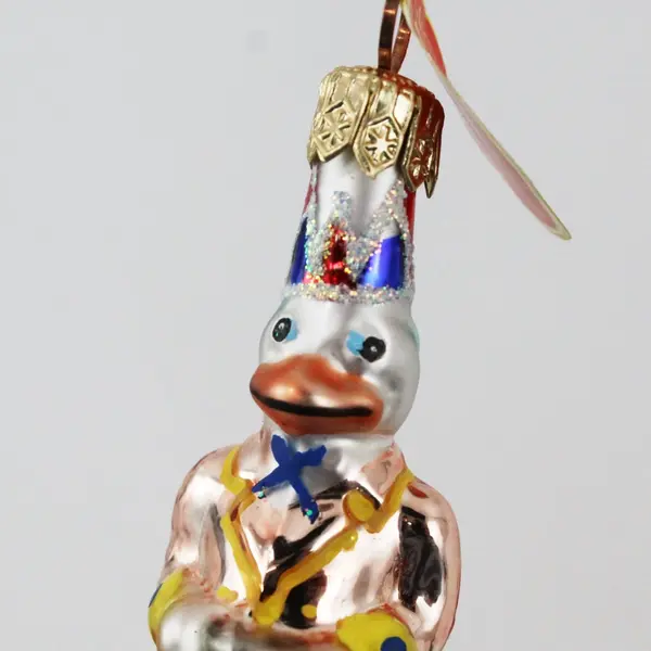 Lot of 2 Vintage Taron Collection Hand-Blown Glass Duck Tricycle Ornaments 3in