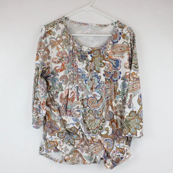 Women's Large Multicolor Paisley 3/4 Sleeve Blouse Shirt Top