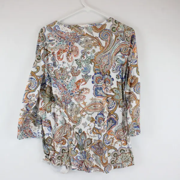 Women's Large Multicolor Paisley 3/4 Sleeve Blouse Shirt Top