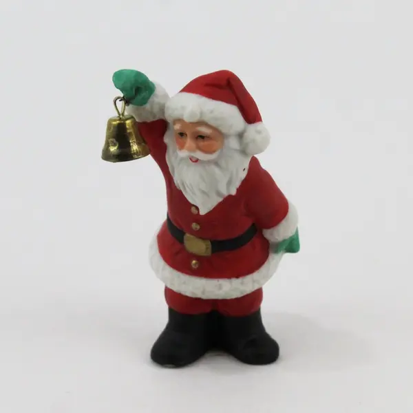 Vintage 2.5" Lefton Colonial Village Figurine Santa with Hand Bell #06987 Good