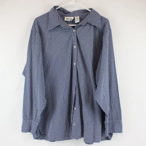 Krazy Kat Women's 3X Blue Gingham Long Sleeve Button-Up Shirt