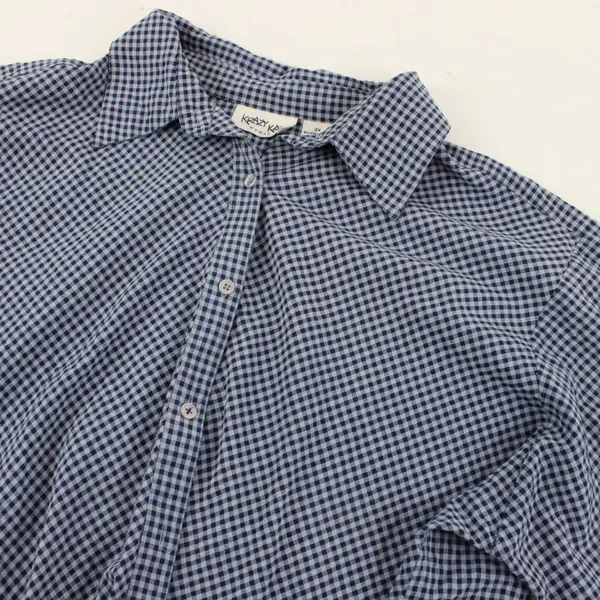 Krazy Kat Women's 3X Blue Gingham Long Sleeve Button-Up Shirt
