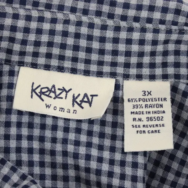 Krazy Kat Women's 3X Blue Gingham Long Sleeve Button-Up Shirt