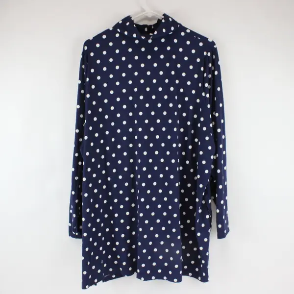 Lands' End Women's Navy White Polka Dot 1/4 Zip Athletic Top 3X