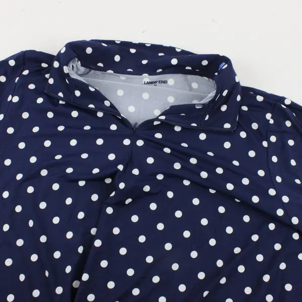 Lands' End Women's Navy White Polka Dot 1/4 Zip Athletic Top 3X