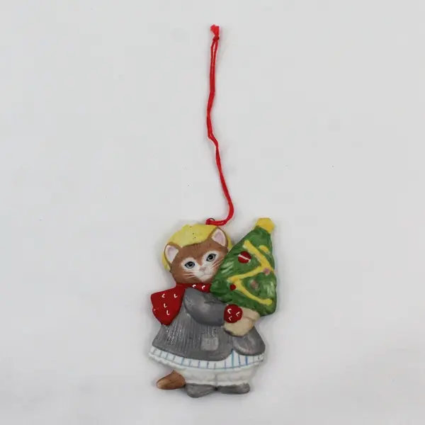 Vintage 1985 Schmid Kitty Cucumber Resin Christmas Ornament 3.5in Paint Loss