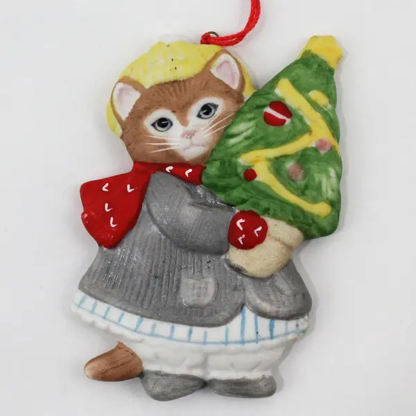 Vintage 1985 Schmid Kitty Cucumber Resin Christmas Ornament 3.5in Paint Loss