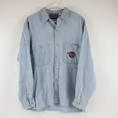 Hard Rock Cafe London Light Wash Denim Button-Up Men's Large FLAWED