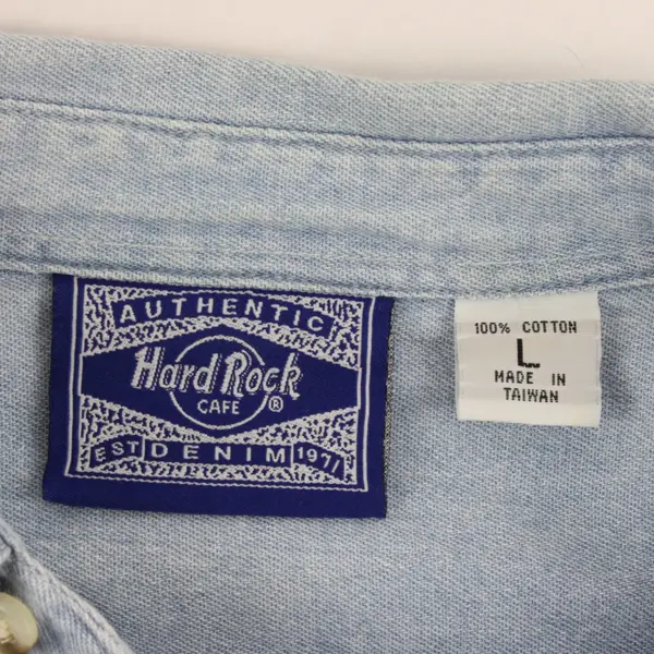Hard Rock Cafe London Light Wash Denim Button-Up Men's Large FLAWED