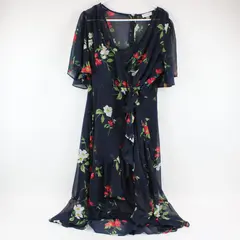 Calvin Klein Navy Floral Faux Wrap Maxi Dress Flared Size 16