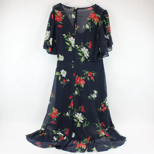 Calvin Klein Navy Floral Faux Wrap Maxi Dress Flared Size 16