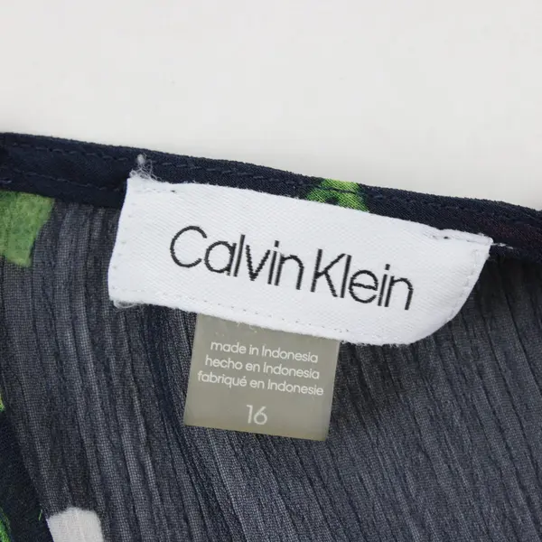 Calvin Klein Navy Floral Faux Wrap Maxi Dress Flared Size 16