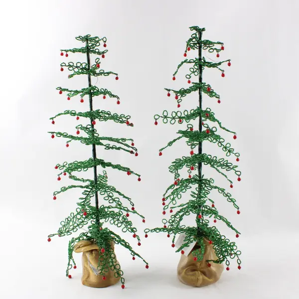 Set of 2 Department 56 Vintage Wire Beaded Christmas Trees