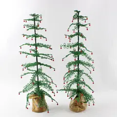 Set of 2 Department 56 Vintage Wire Beaded Christmas Trees