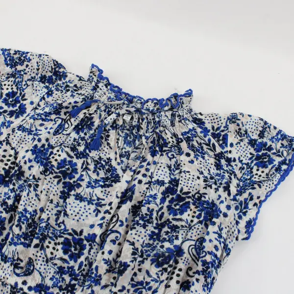 Jessica Simpson Floral Gathered Tie-Neck Dress White Blue Orange 0X