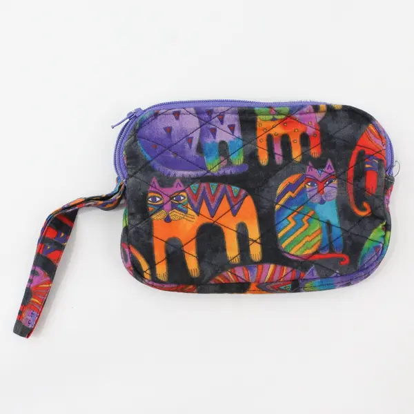 Laurel Burch Feline Family Cat Zip Wristlet Makeup Pouch 8x5