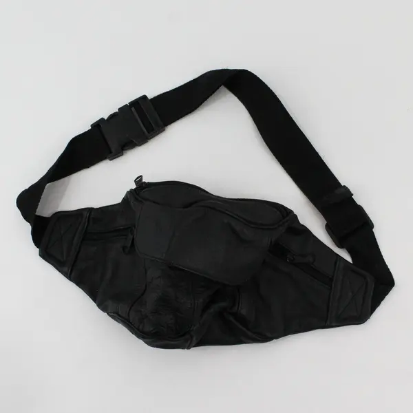 Black Faux Leather Patchwork Fanny Pack Belt Bag Multi-Zip 