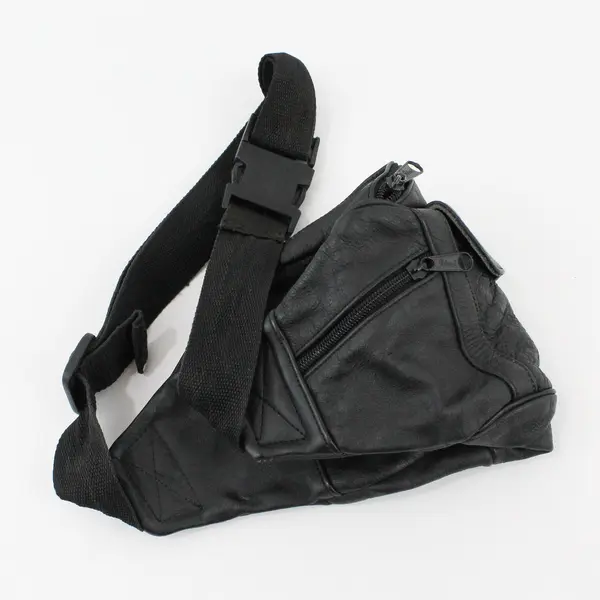 Black Faux Leather Patchwork Fanny Pack Belt Bag Multi-Zip 
