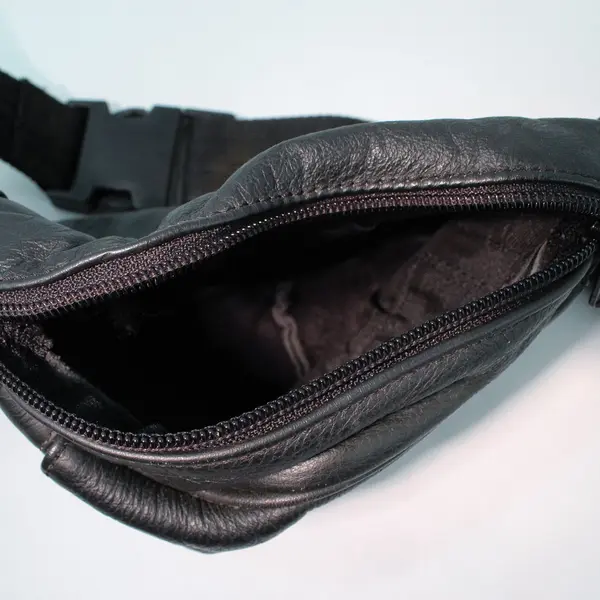 Black Faux Leather Patchwork Fanny Pack Belt Bag Multi-Zip 