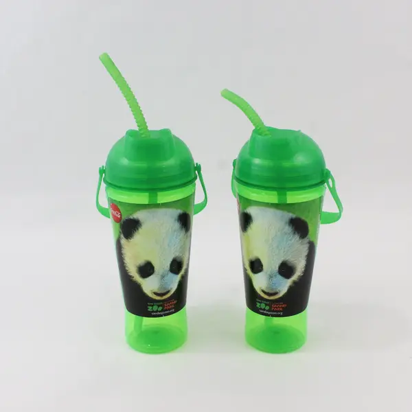 Lot of 2 San Diego Zoo Safari Park Panda Bear Souvenir Cups w/ Lids & Straws