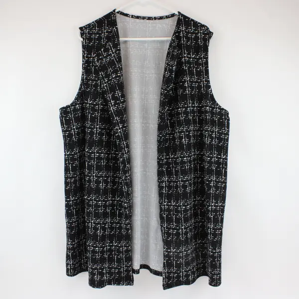 Unbranded Long Open Front Sleeveless Cardigan Black White Pattern Size 3XL