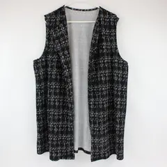 Unbranded Long Open Front Sleeveless Cardigan Black White Pattern Size 3XL