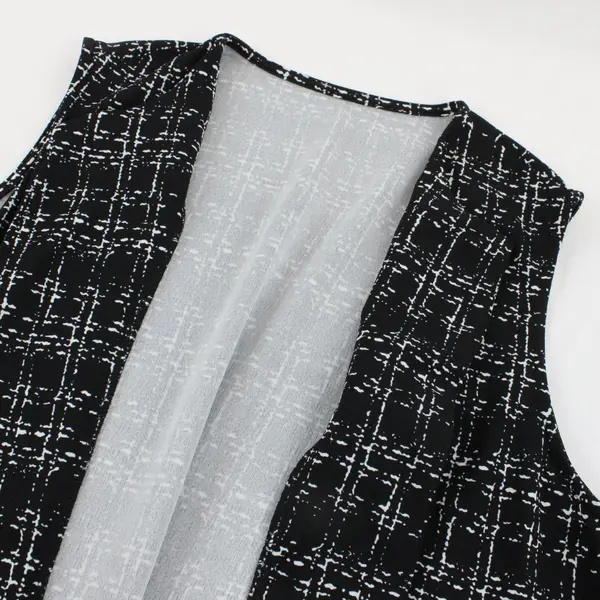 Unbranded Long Open Front Sleeveless Cardigan Black White Pattern Size 3XL