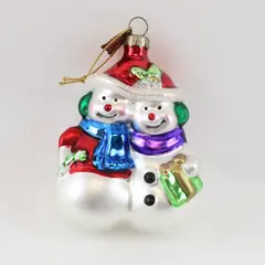 Vintage Thomas Pacconi Blown Glass Christmas Ornament Snowman Couple Good 3.25"