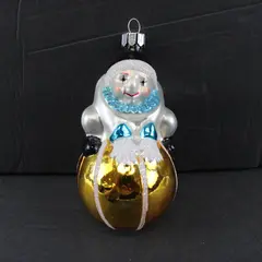 VTG 1991 Christopher Radko Roly Poly Clown Ornament Sitting on Gold Ball 5" Tall