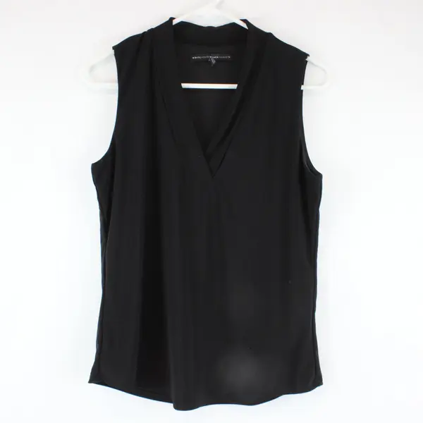 White House Black Market Women's Black Sleeveless V-Neck Blouse Small