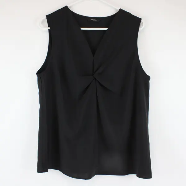 Dokotoo Women's Black Sleeveless Blouse V-Neck Faux Knot Top L