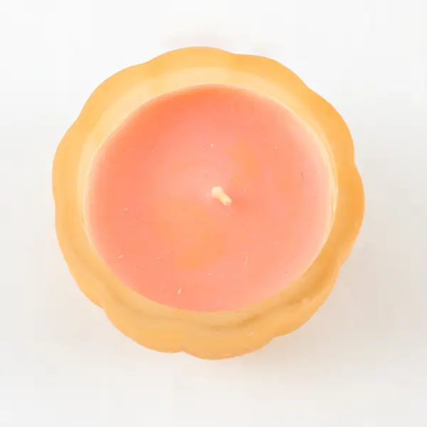 Celebrations Set of 4 Orange Pumpkin Votive Holders 2.5in w/ Used Pink Candles