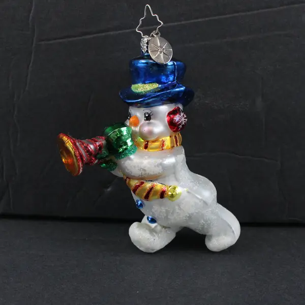 Christopher Radko Vintage Blown Glass Ornament On The Snow Beat Horn 5" Good