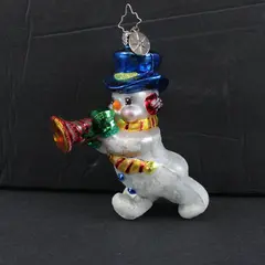 Christopher Radko Vintage Blown Glass Ornament On The Snow Beat Horn 5" Good