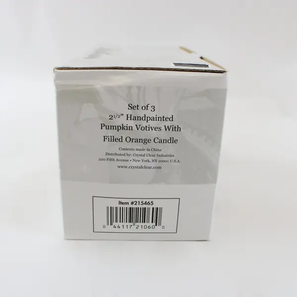 Set of 3 Celebrations Crystal Clear Orange Pumpkin Votive Candles 2.5"
