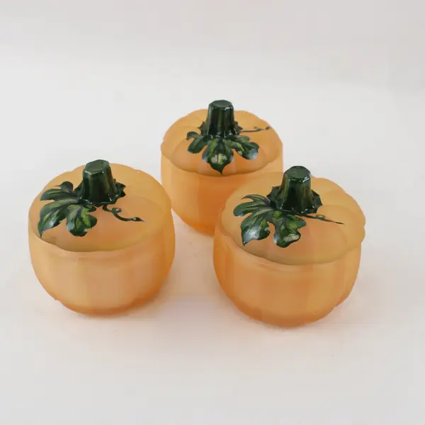 Set of 3 Celebrations Crystal Clear Orange Pumpkin Votive Candles 2.5"