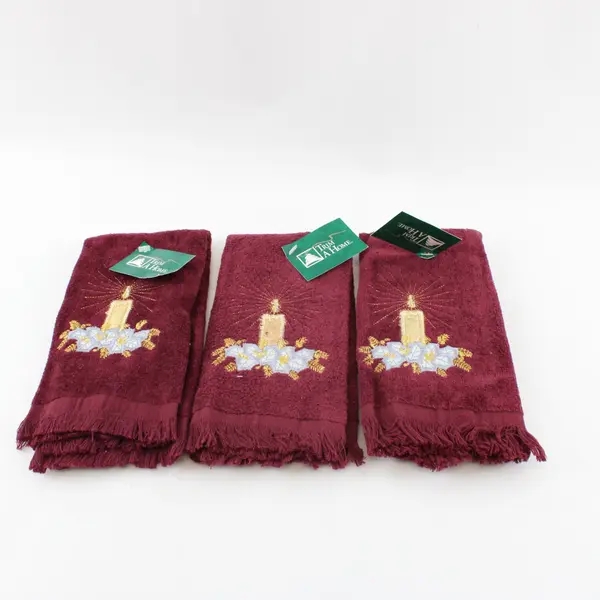 NWT Lot of 3 Trim A Home Christmas Candle Embroidered Fingertip Towels