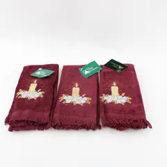 NWT Lot of 3 Trim A Home Christmas Candle Embroidered Fingertip Towels