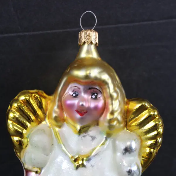 Christopher Radko Vintage Blown Glass Golden Haired Angel Gold Wings 5"