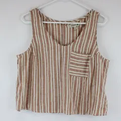 Toad & Co Cropped Sleeveless White Pink Orange Striped Top Size Medium