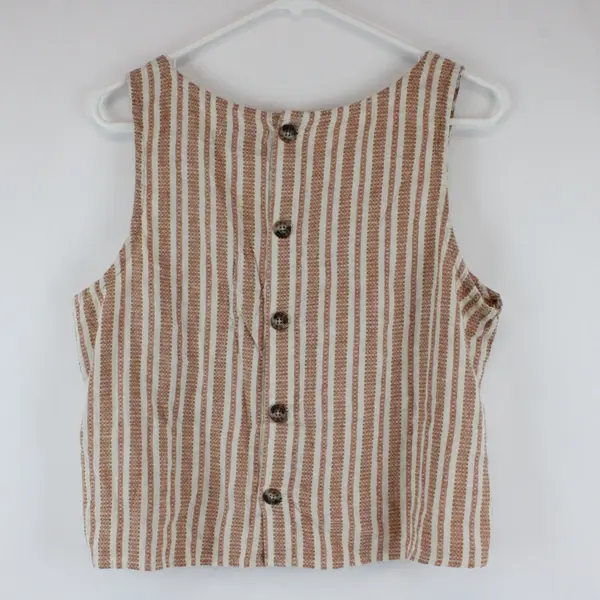 Toad & Co Cropped Sleeveless White Pink Orange Striped Top Size Medium