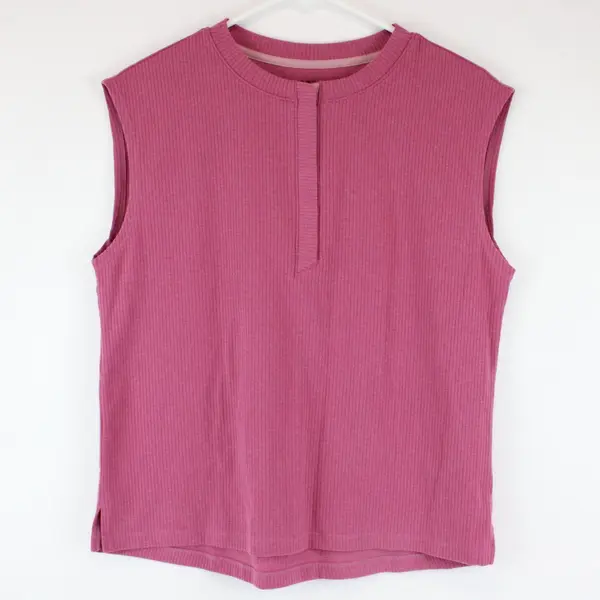 Title Nine Tank Top Medium Pink Snap Neck Ribbed Top 