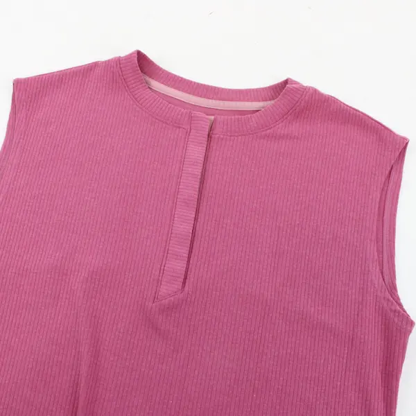 Title Nine Tank Top Medium Pink Snap Neck Ribbed Top 